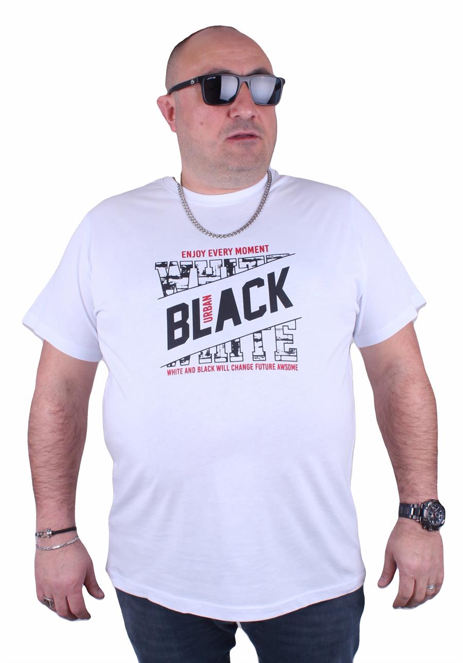 Mocgrande Büyük Beden Erkek Baskılı Tişört Black 23127 BEYAZ