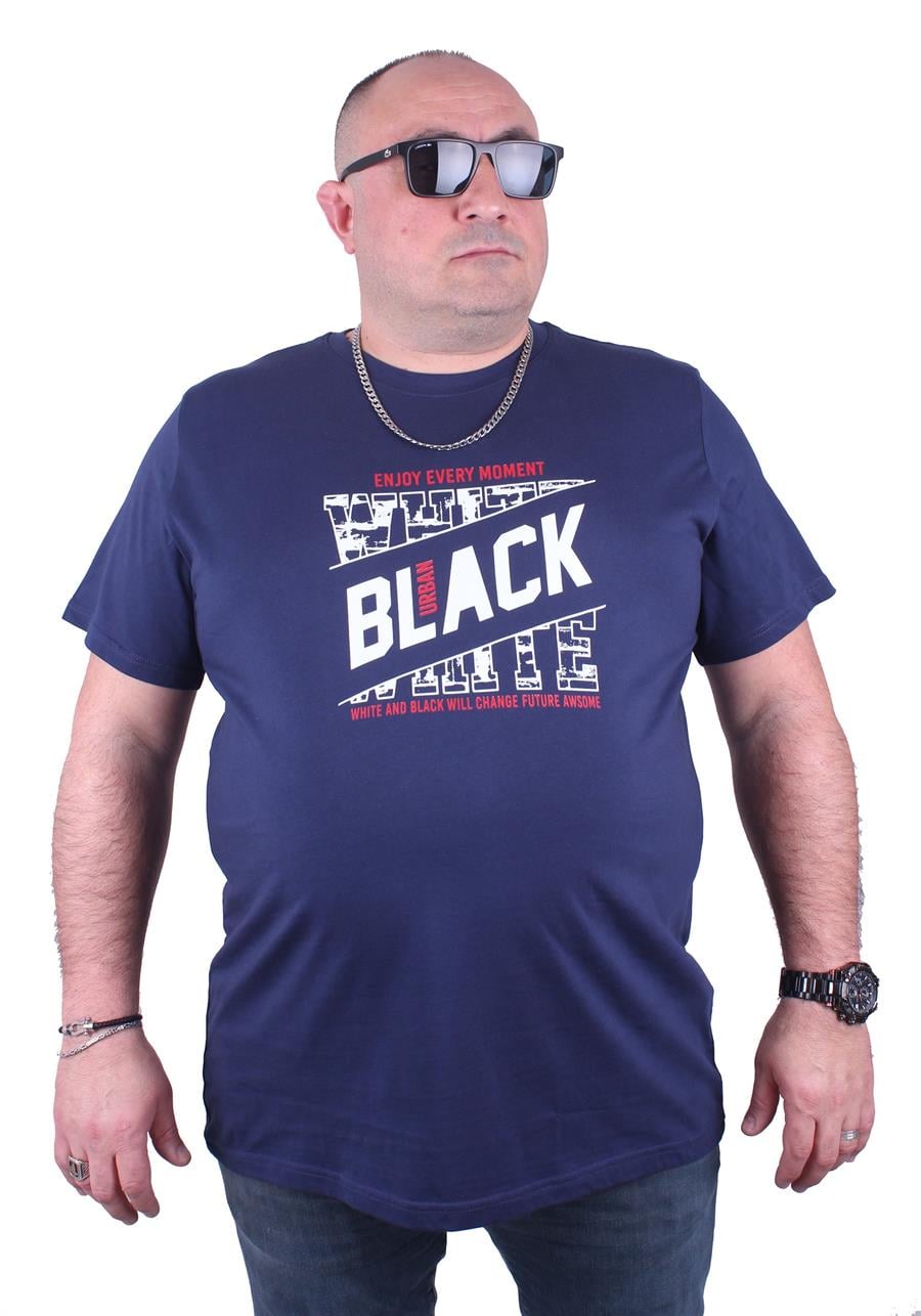 Mocgrande Büyük Beden Erkek Baskılı Tişört Black 23127 Marin