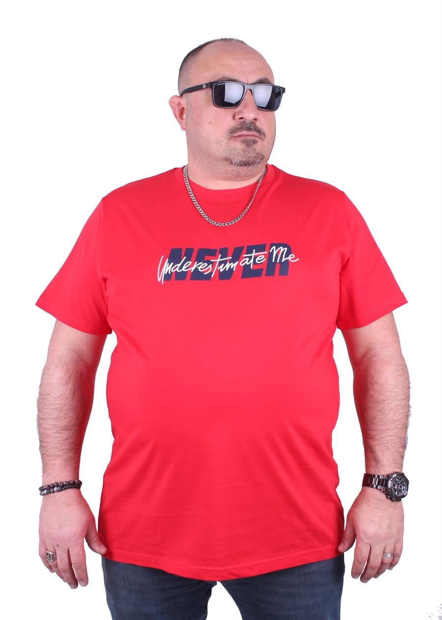 Mocgrande Büyük Beden Erkek Baskılı Tişört Never 23135 KIRMIZI