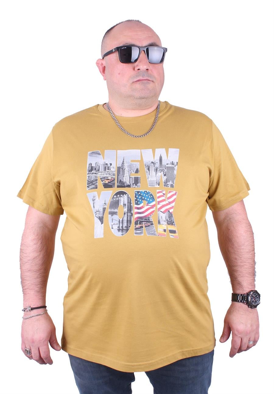 Mocgrande Büyük Beden Erkek Baskılı Tişört New York 23129 HARDAL
