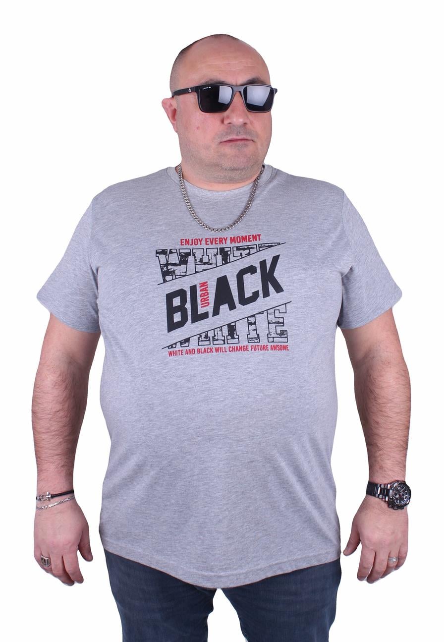 Mocgrande Büyük Beden Erkek Baskılı Tişört Black 23127 GRI MELANJ
