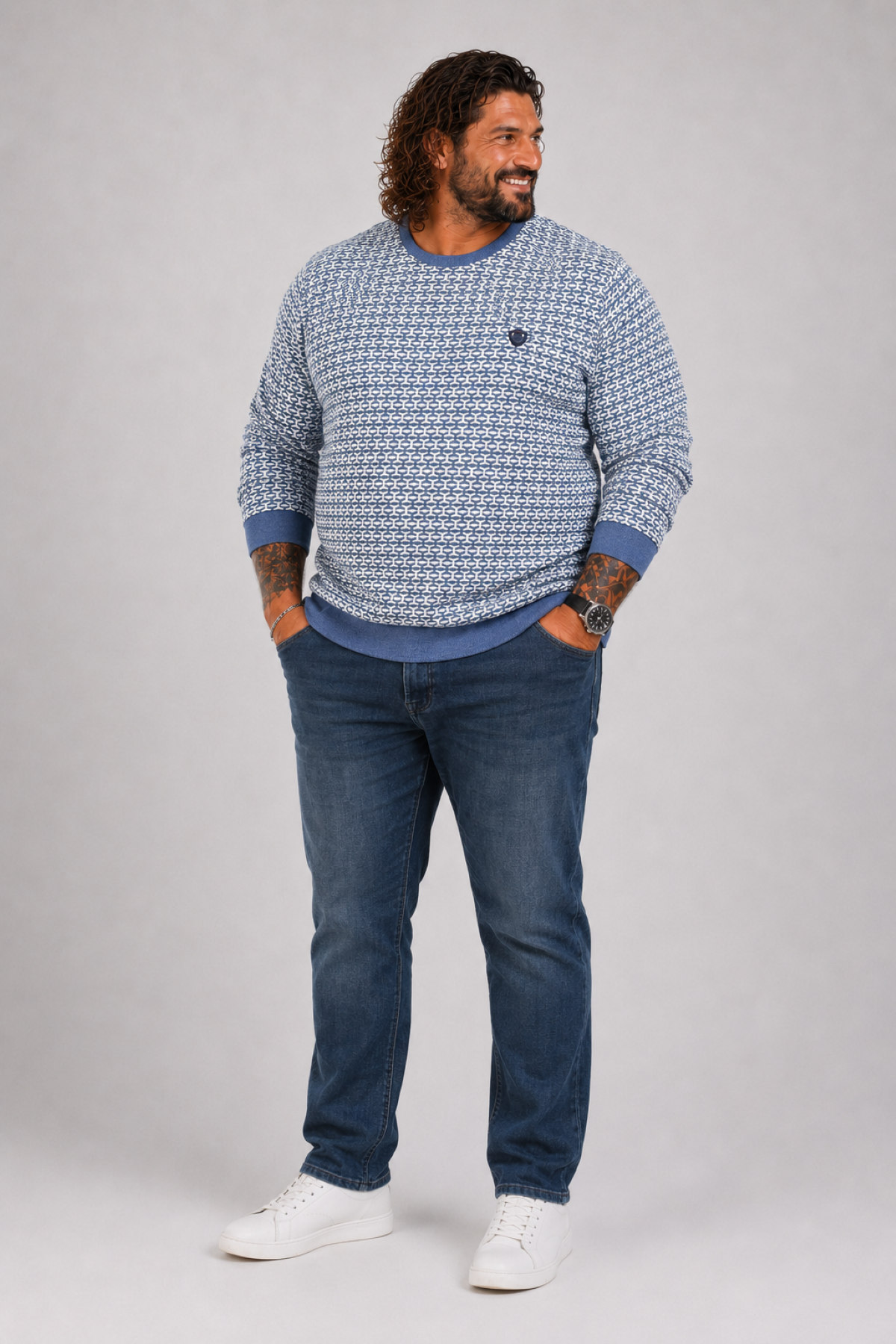 MocGrande Büyük Beden Erkek Bisiklet Yaka Sweatshirt 22715 INDIGO