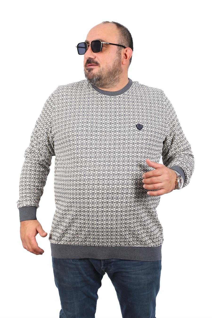 MocGrande Büyük Beden Erkek Bisiklet Yaka Sweatshirt 22715