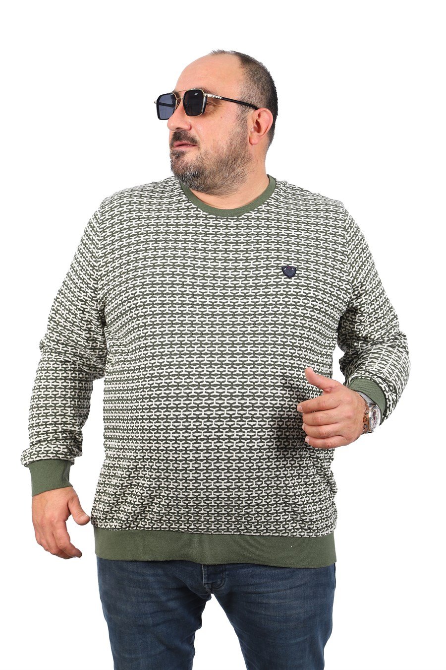 MocGrande Büyük Beden Erkek Bisiklet Yaka Sweatshirt 22715