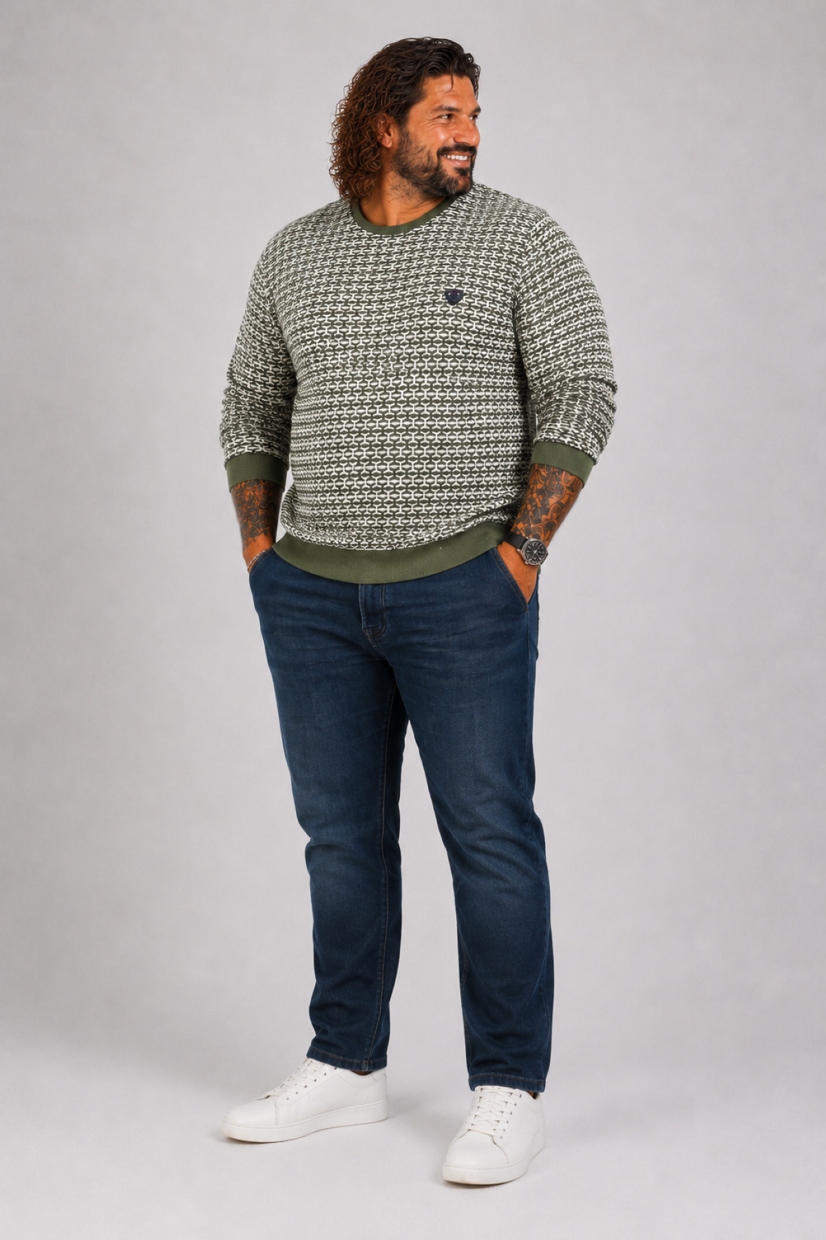 MocGrande Büyük Beden Erkek Bisiklet Yaka Sweatshirt 22715 HAKI