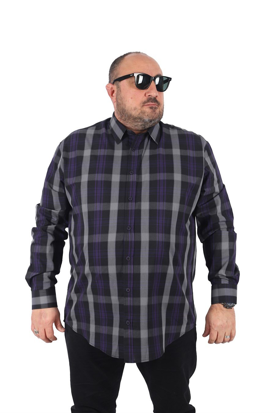 Mocgrande Büyük Beden Erkek Ekoseli Gömlek 23359 SIYAH
