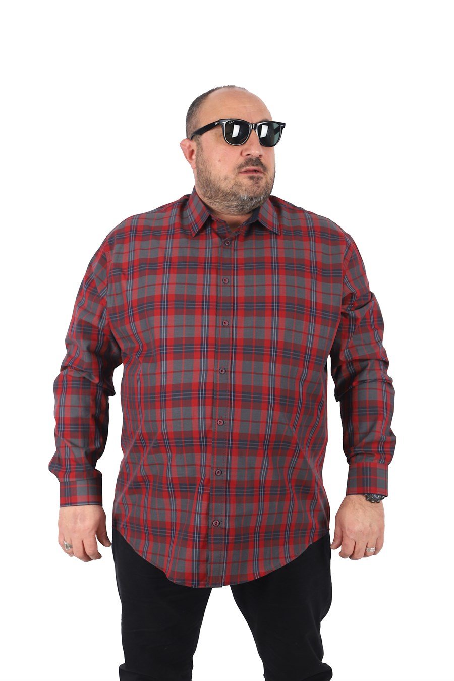 Mocgrande Büyük Beden Erkek Ekoseli Gömlek 23359 KIRMIZI