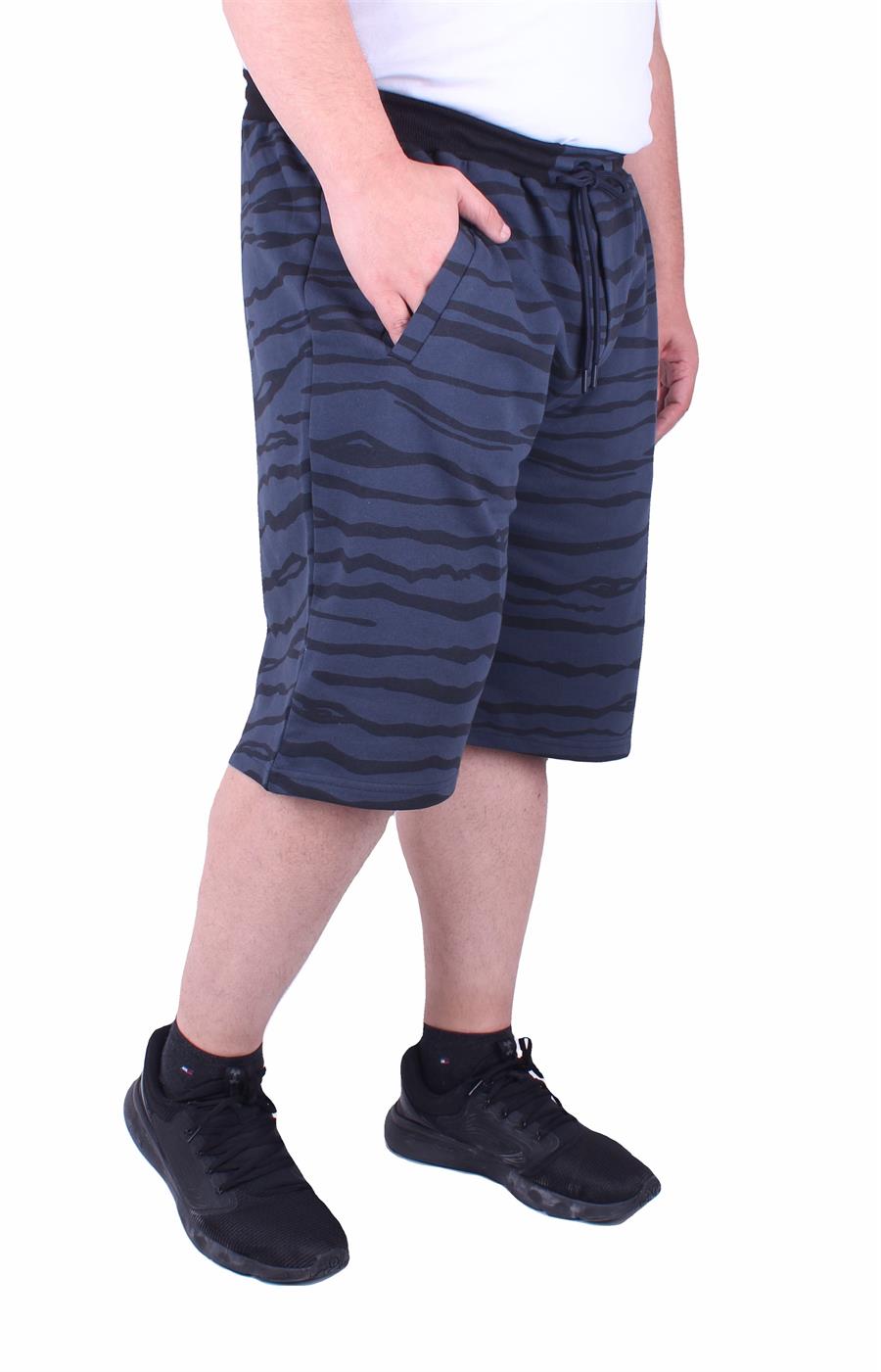 Mocgrande Büyük Beden Erkek Penye Şort Diagonal 23601 INDIGO