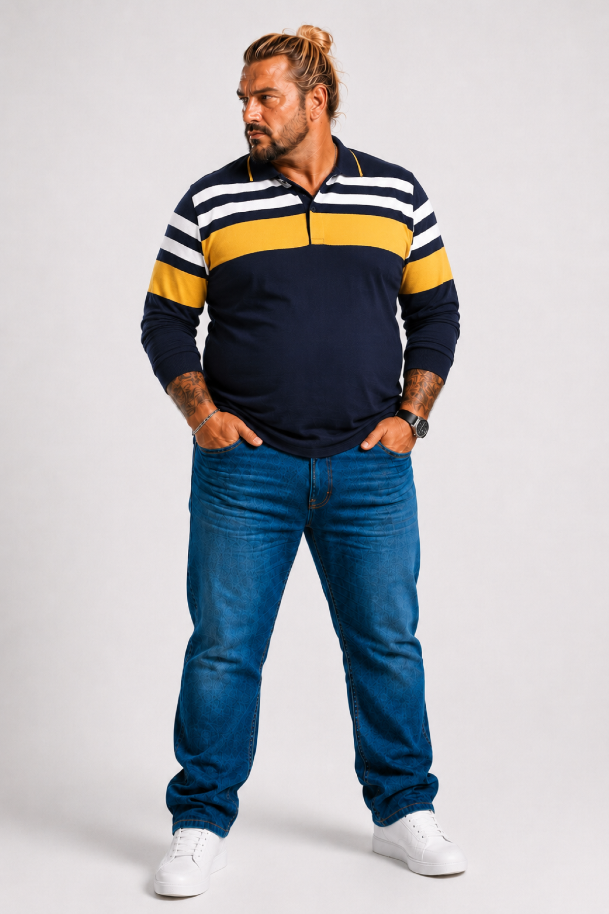 MocGrande Büyük Beden Erkek Polo Yaka Sweatshirt 22404 LACIVERT