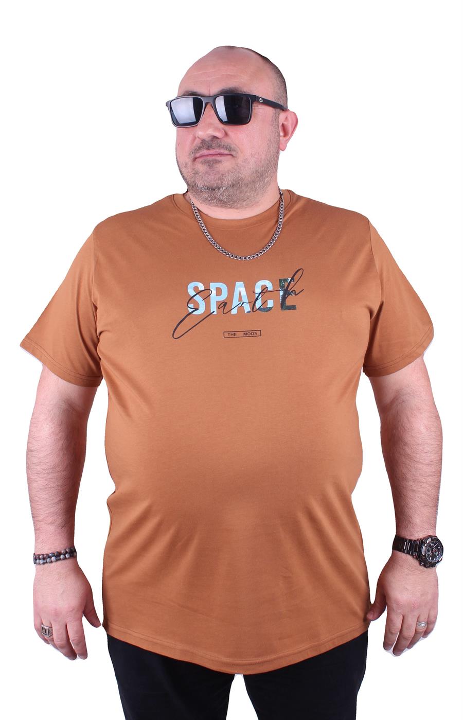 Mocgrande Büyük Beden Erkek Sıfır Yaka Tişört Space 23123 Vizon