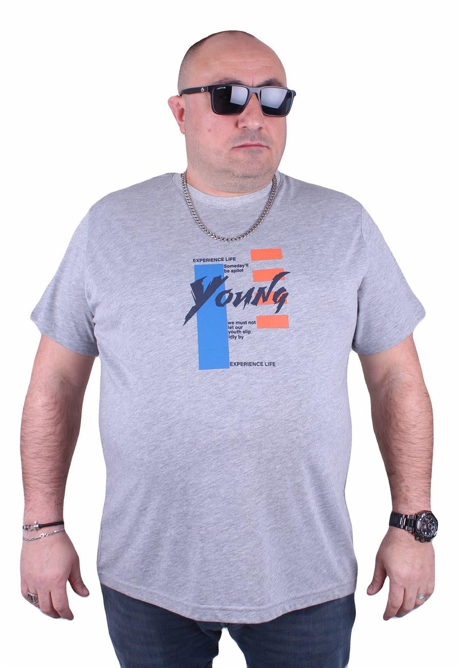 Mocgrande Büyük Beden Erkek Sıfır Yaka Tişört Young 23124 GRI MELANJ