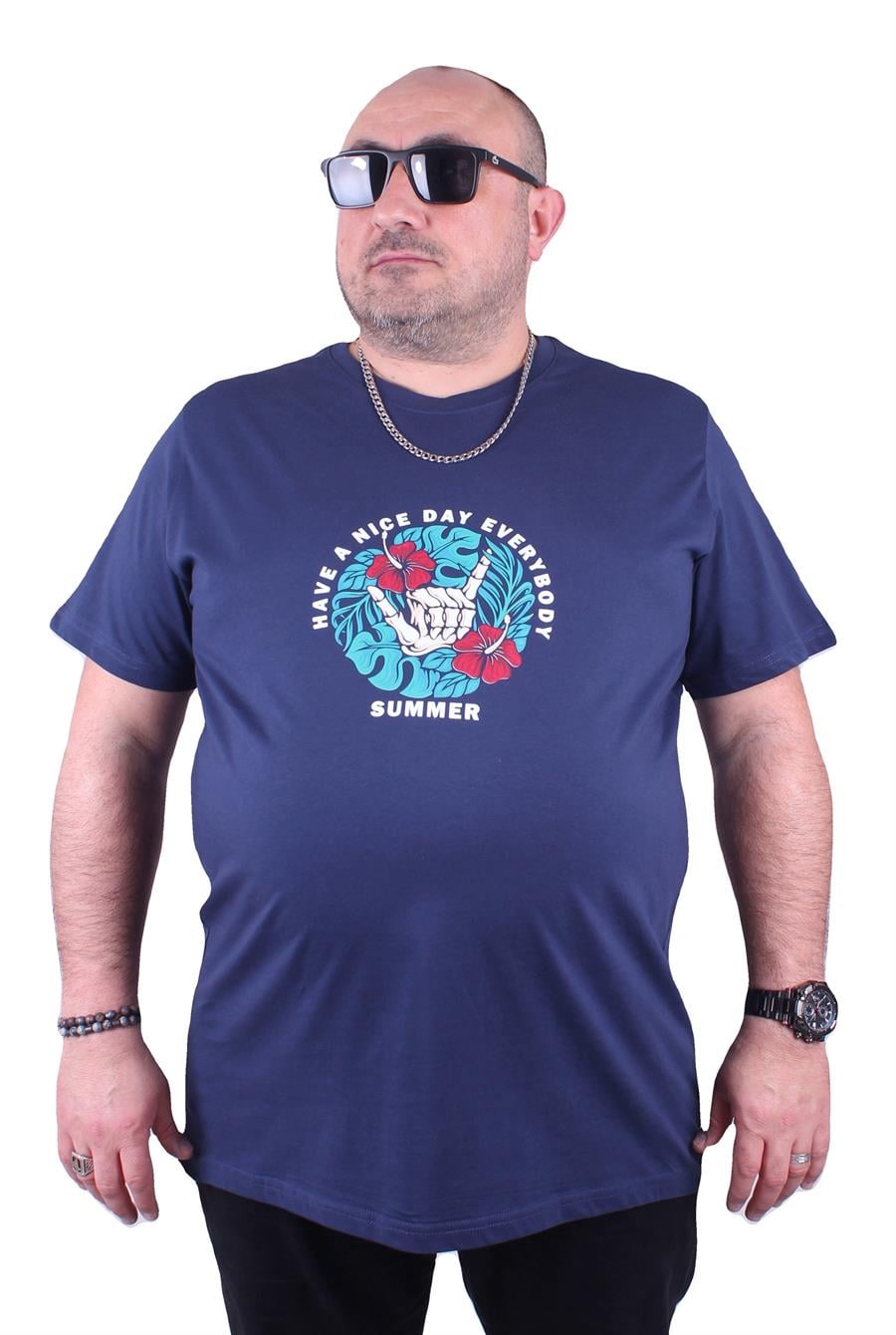 Mocgrande Büyük Beden Erkek Sıfır Yaka Tişört Summer 23119 Marin