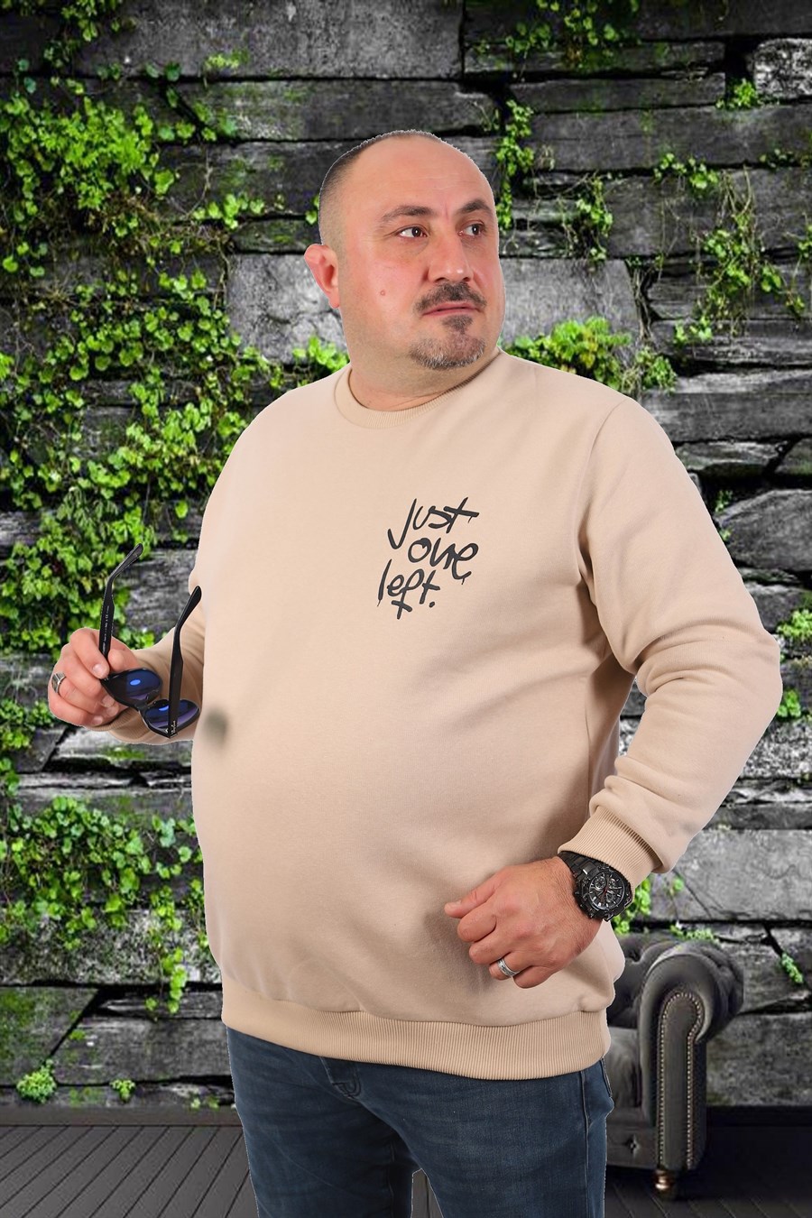 Mocgrande Büyük Beden Erkek Sweat Just 22733 BEJ