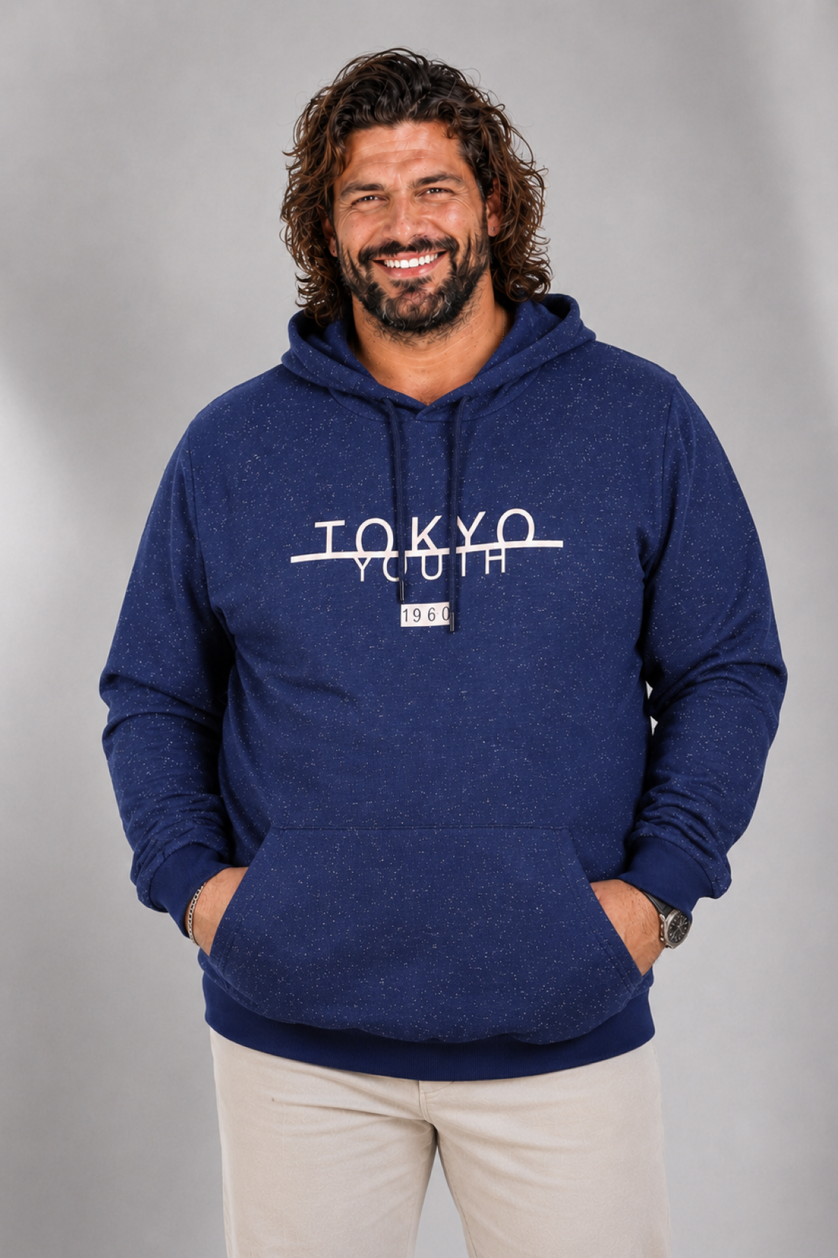 MocGrande Büyük Beden Erkek Sweat  Kapüsonlu Tokyo 22702 LACIVERT