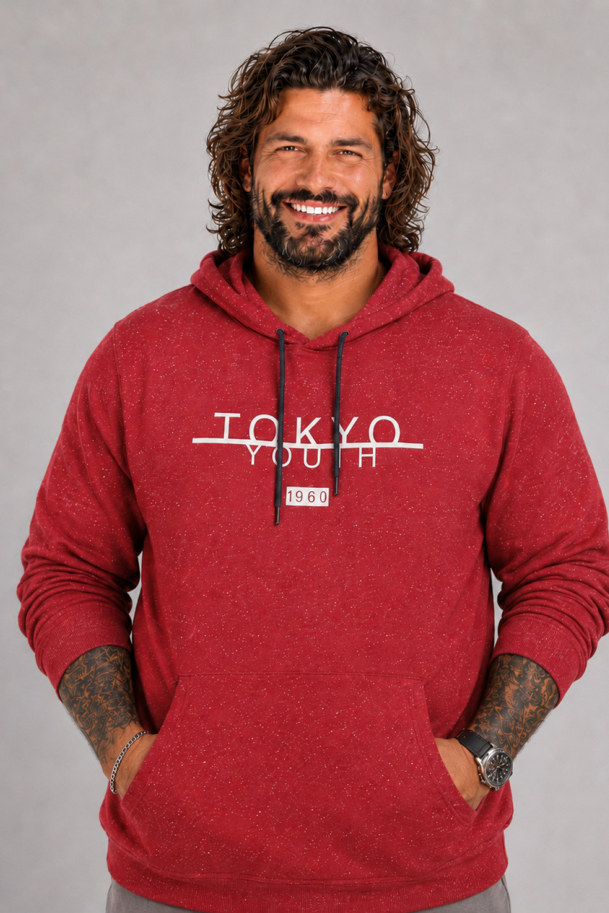MocGrande Büyük Beden Erkek Sweat  Kapüsonlu Tokyo 22702 BORDO