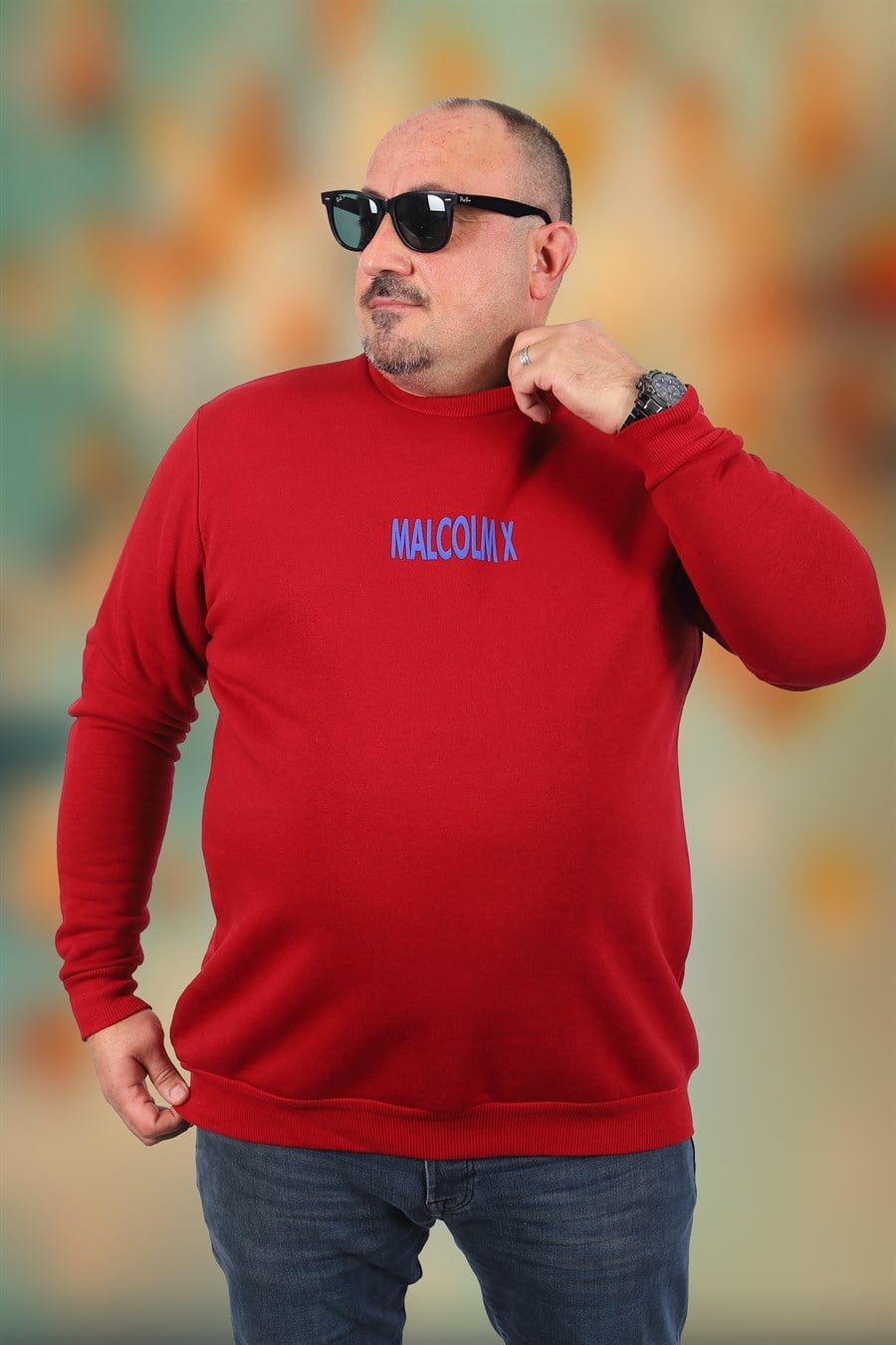 Mocgrande Büyük Beden Erkek Sweat MalcolmX 22735 BORDO