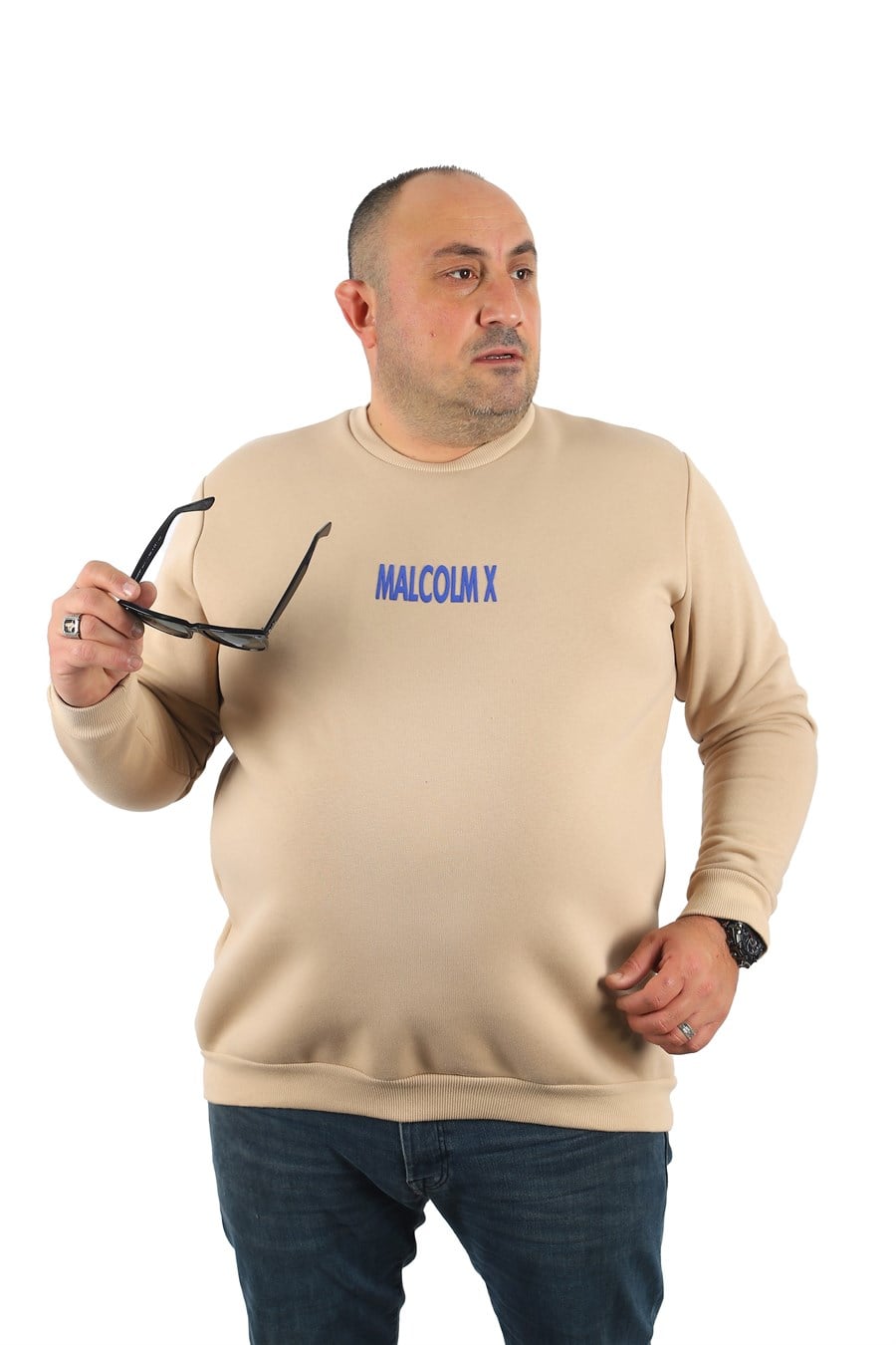 Mocgrande Büyük Beden Erkek Sweat MalcolmX 22735 BEJ