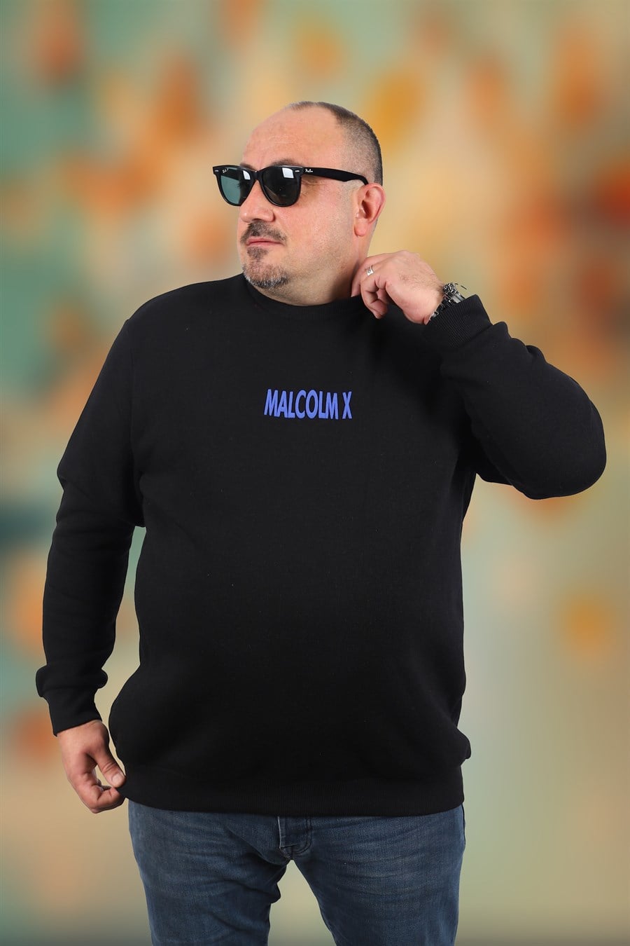 Mocgrande Büyük Beden Erkek Sweat MalcolmX 22735 SIYAH