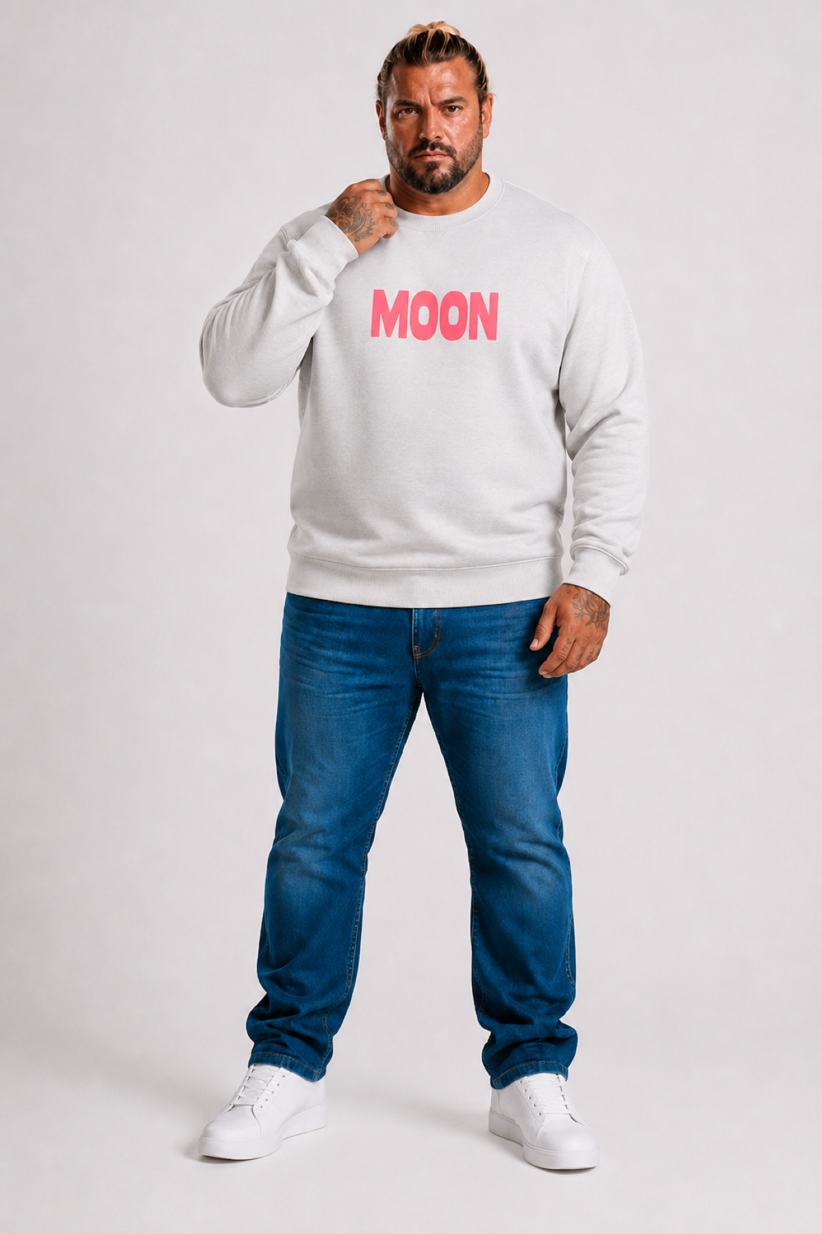 Mocgrande Büyük Beden Erkek Sweat Moon 22731 Taş Gri
