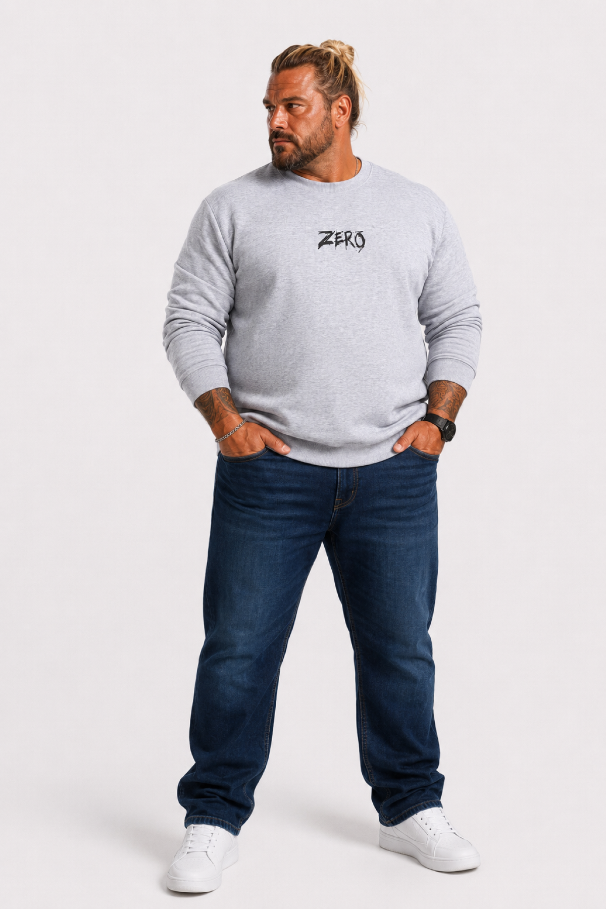 Mocgrande Büyük Beden Erkek Sweat Zero 22732 GRI MELANJ
