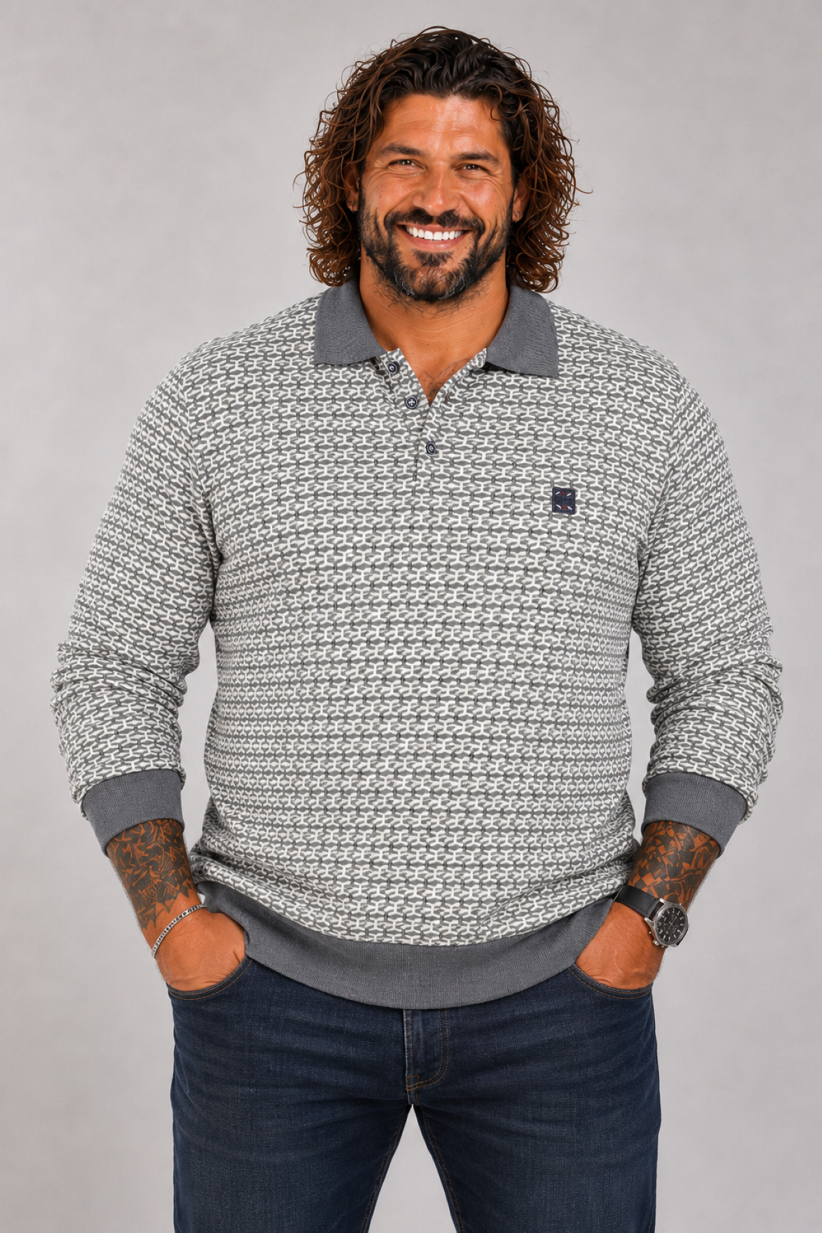 MocGrande Büyük Beden Erkek Sweatshirt Polo Yaka 22714 ANTRASIT