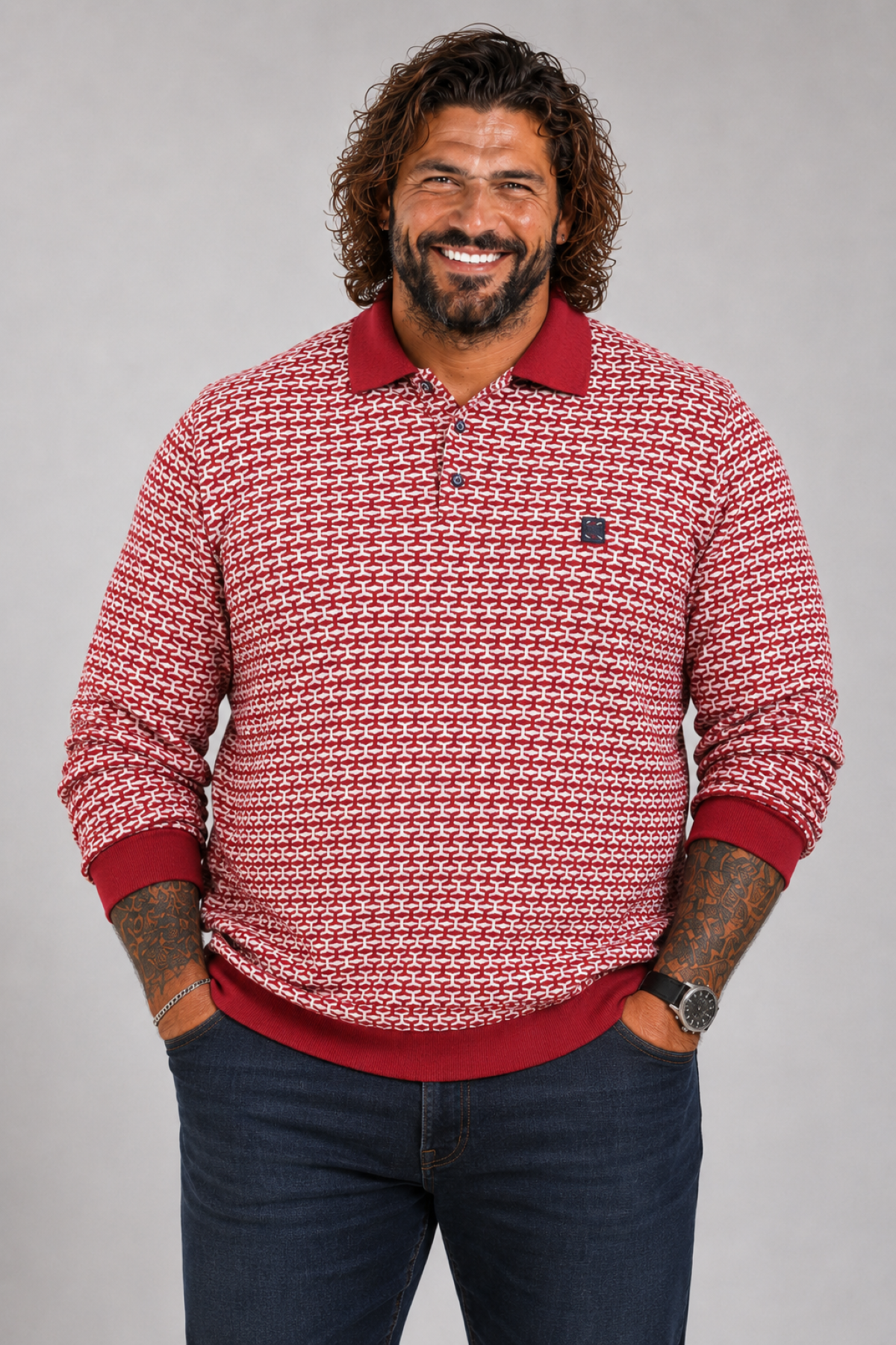 MocGrande Büyük Beden Erkek Sweatshirt Polo Yaka 22714 BORDO