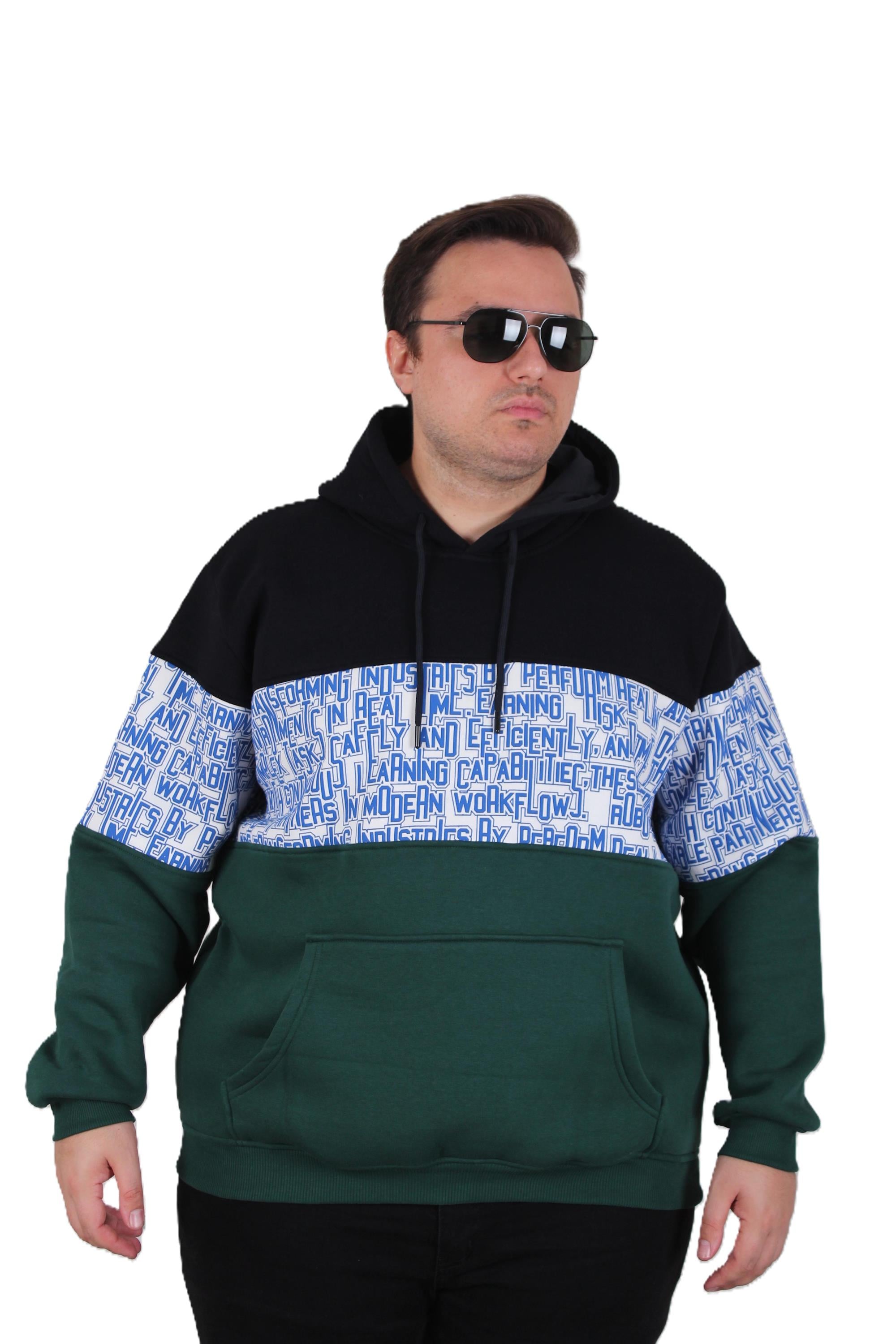 MocGrande Büyük Beden Kapüşonlu 3ip Sweat Transforming 25713 LACIVERT