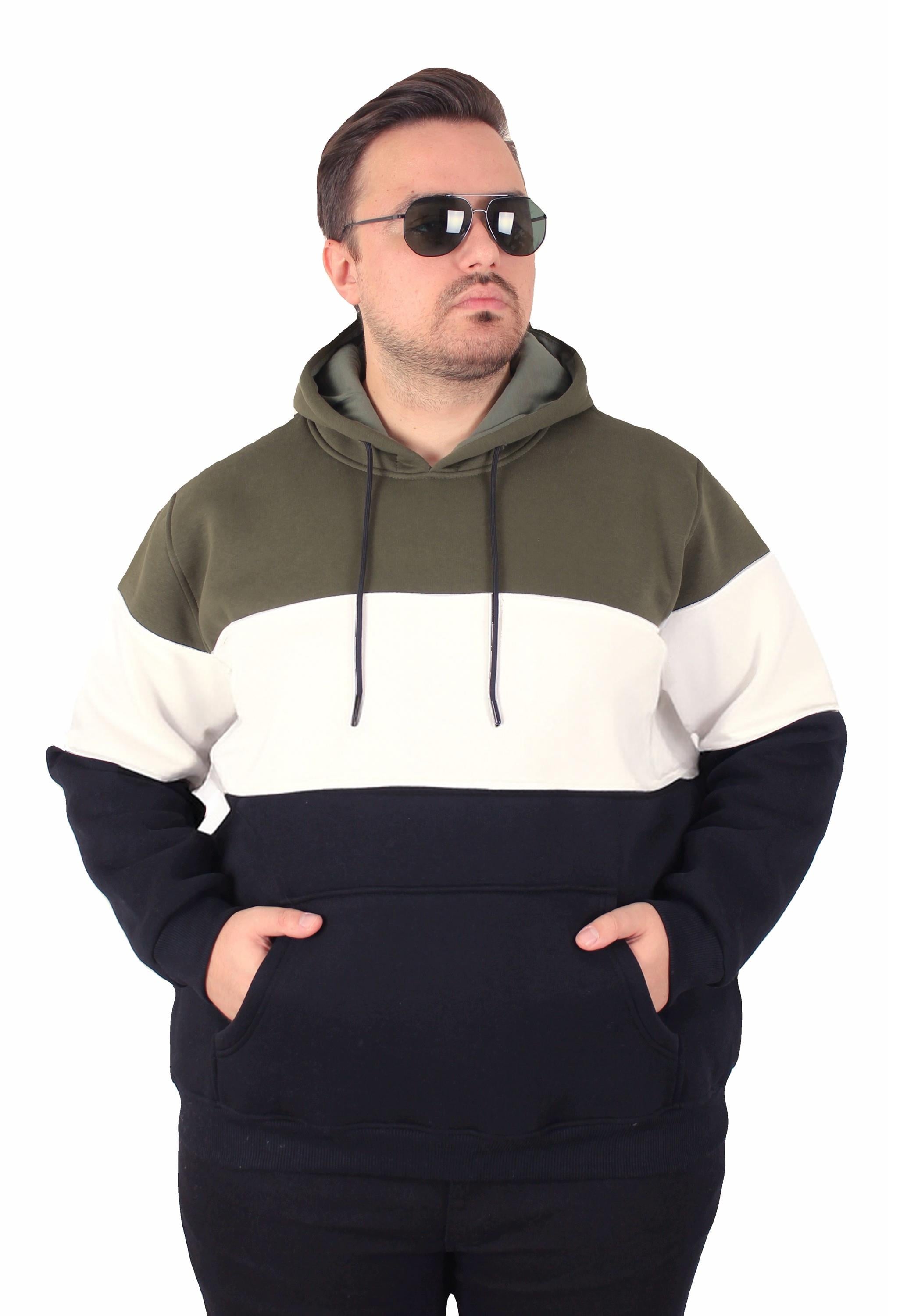 Mocgrande Büyük Beden Kapüşonlu 3ip Sweat MG 25725 HAKI