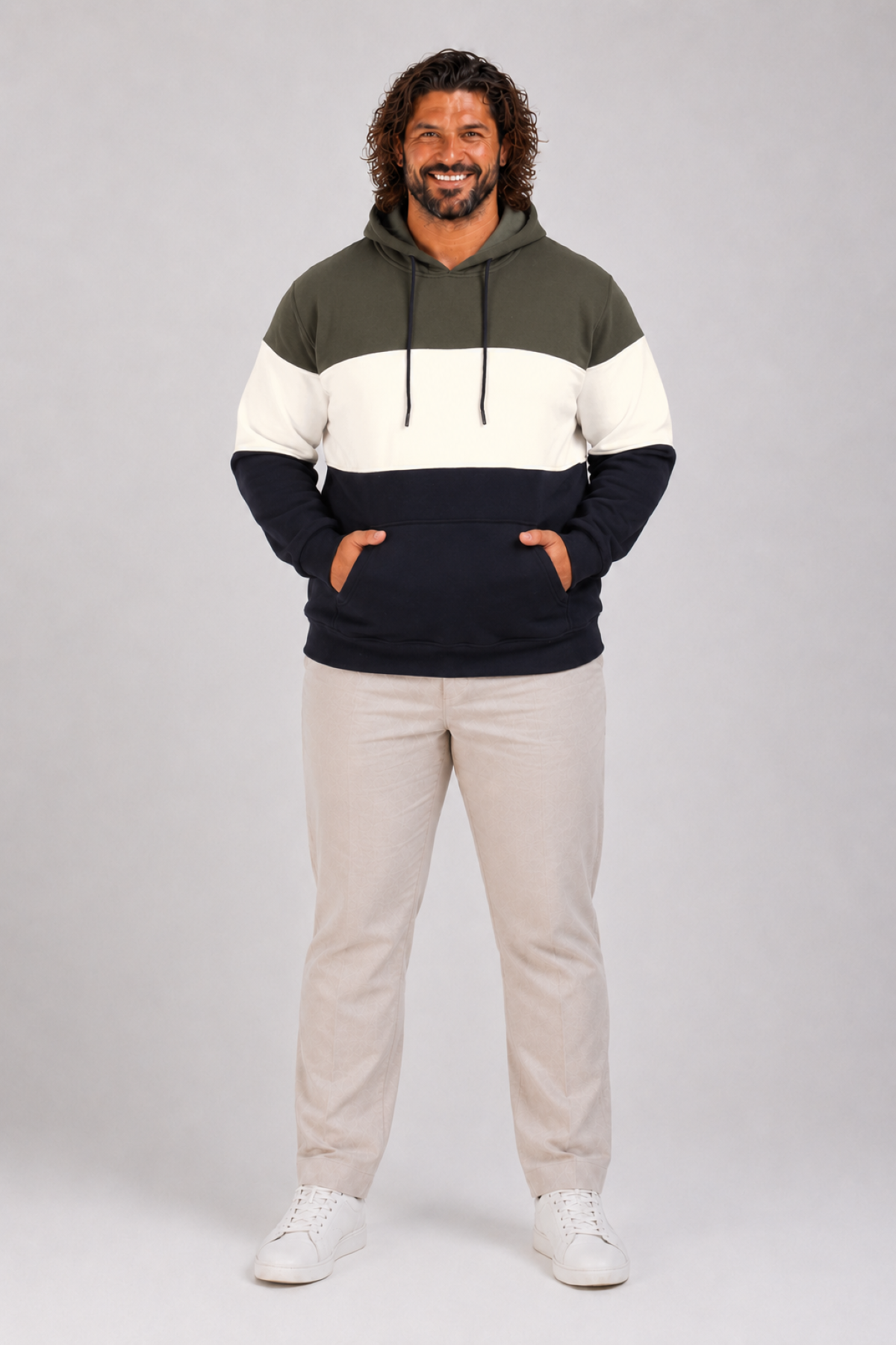 Mocgrande Büyük Beden Kapüşonlu 3ip Sweat MG 25725 HAKI
