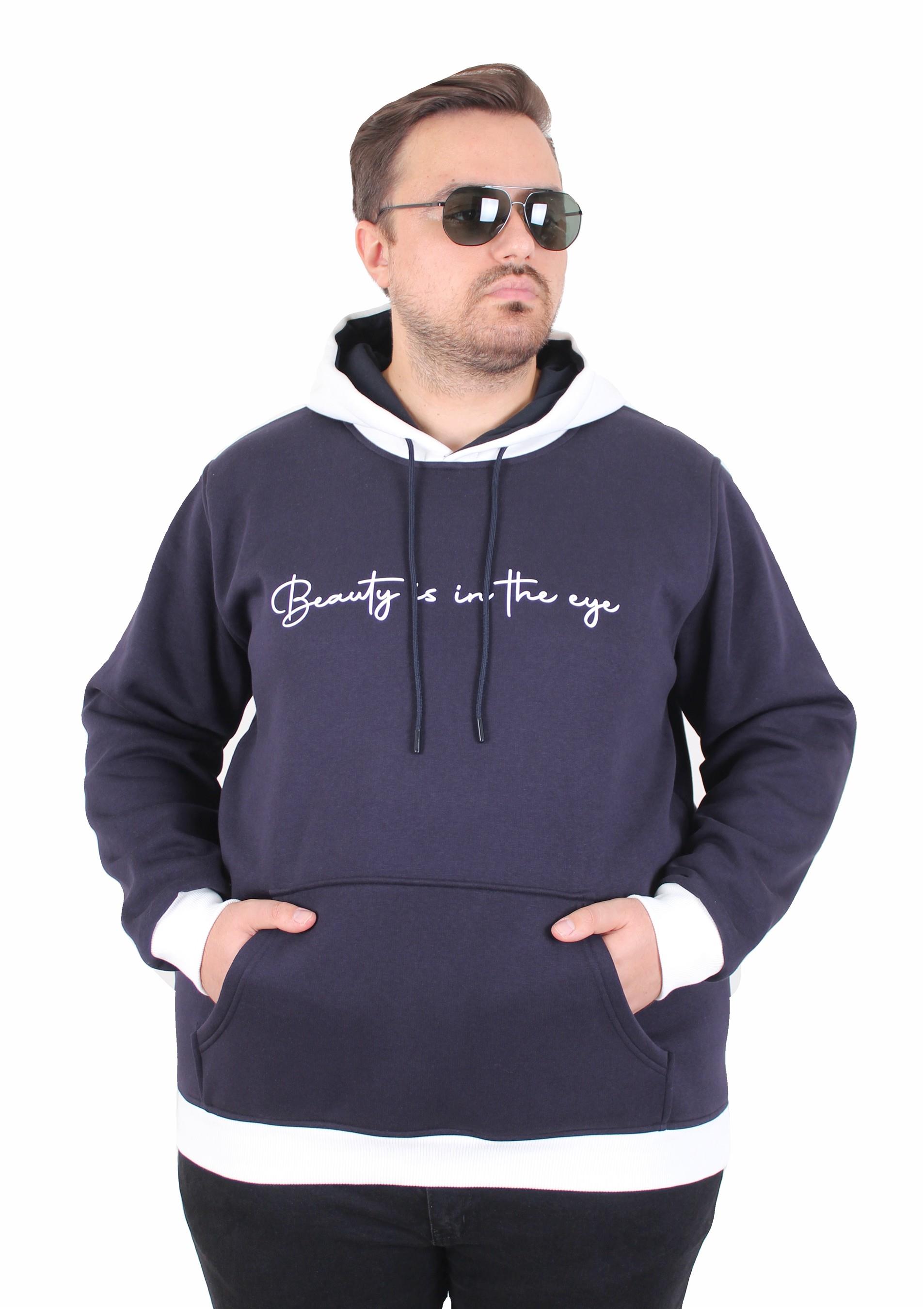 MocGrande Büyük Beden Kapüşonlu 3ip Sweat Beauty 25714 LACIVERT