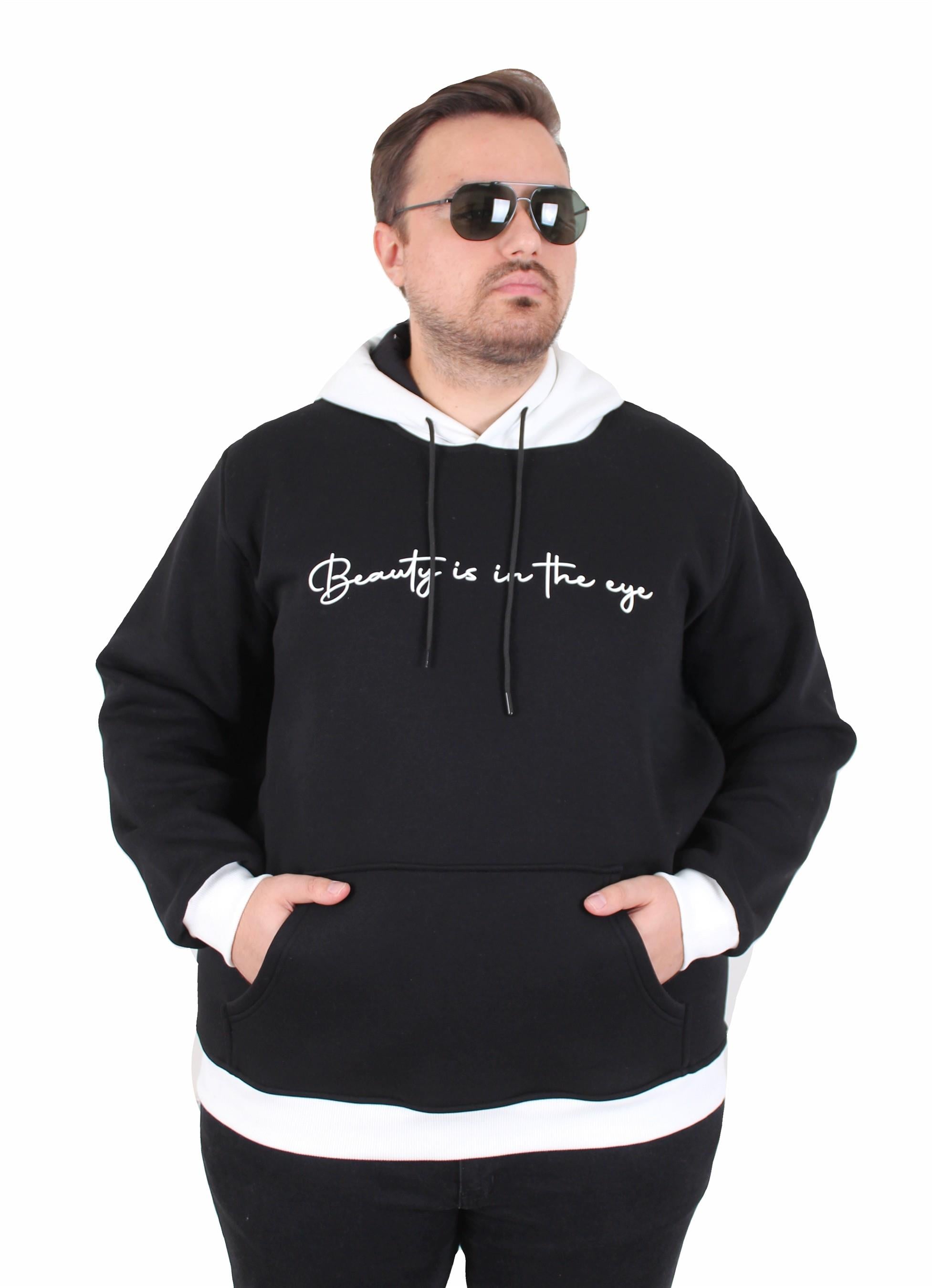 MocGrande Büyük Beden Kapüşonlu 3ip Sweat Beauty 25714 SIYAH