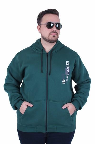 MocGrande Büyük Beden Kapüşonlu Fermuarlı 3ip Sweat İn Between 25717 NEFTI