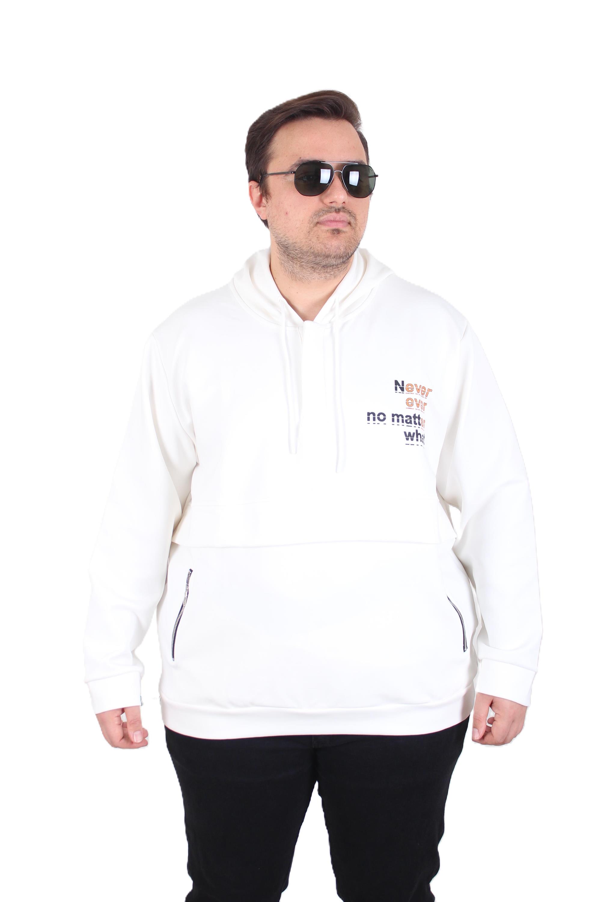 MocGrande Büyük Beden Kapüşonlu Sweat Double Face Never 25706 EKRU