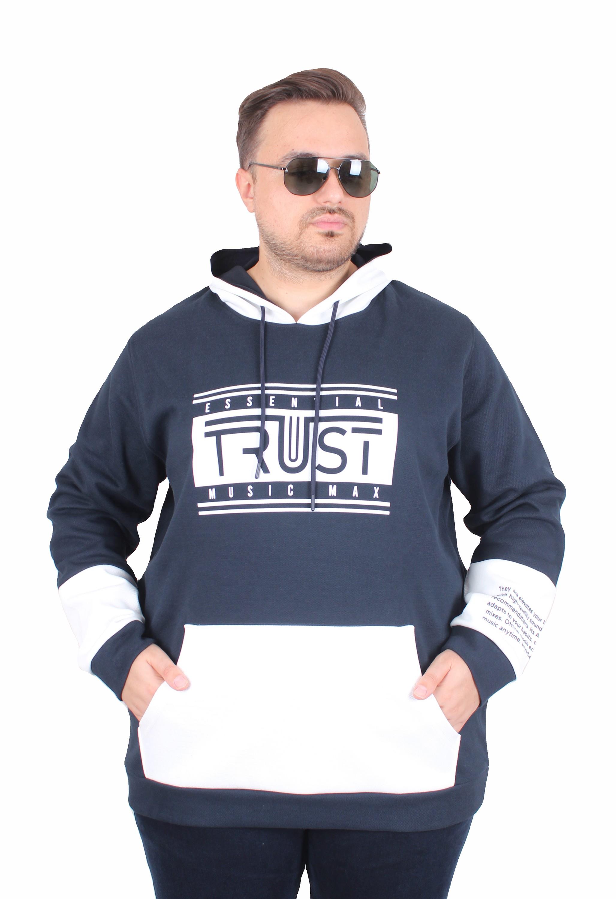 MocGrande Büyük Beden Kapüşonlu Sweat Double Face Trust 25701 LACIVERT