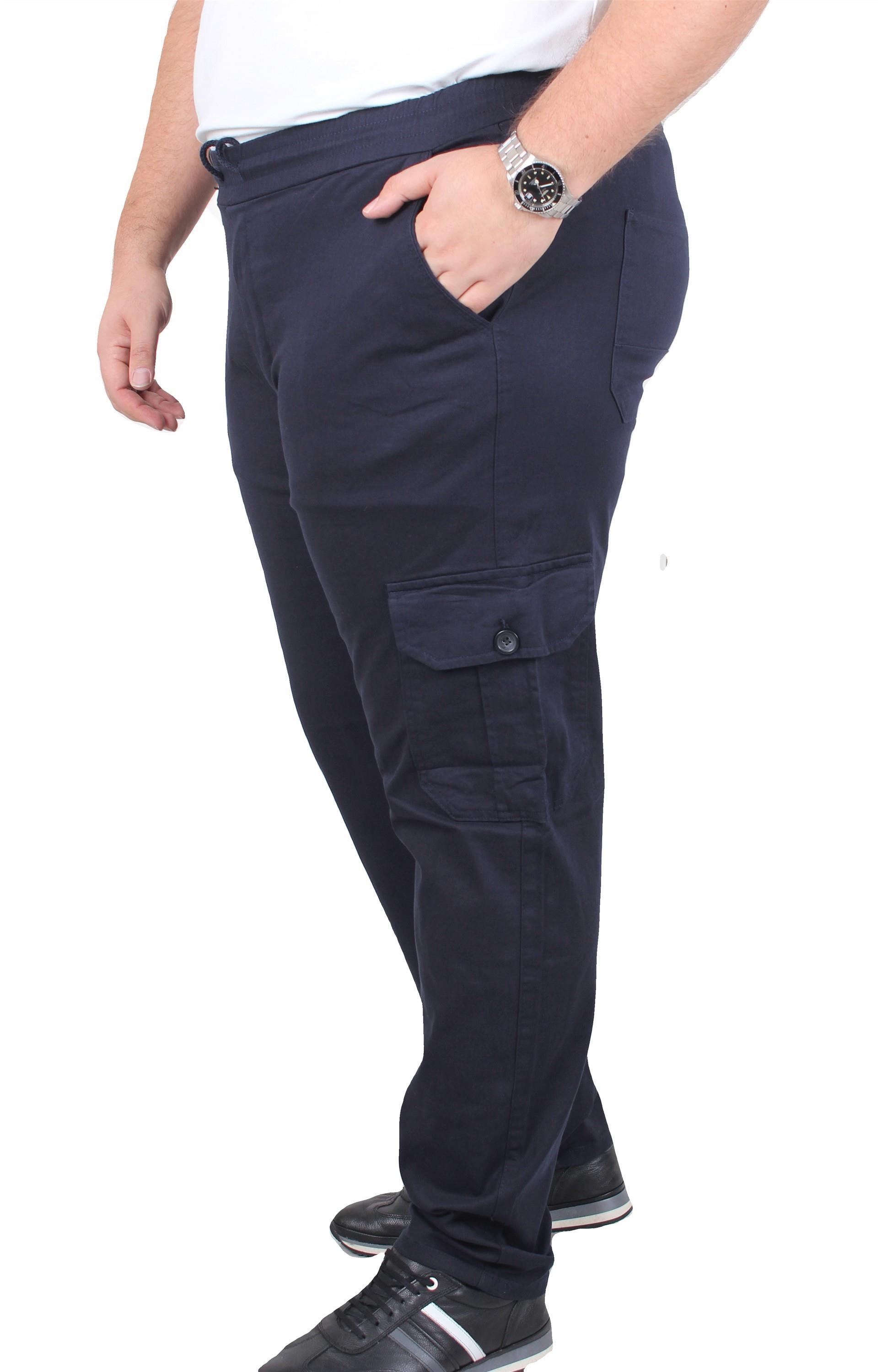 Mocgrande Büyük Beden Keten Komando Pantolon Likralı Yan Cep Jogger 11952 LACIVERT