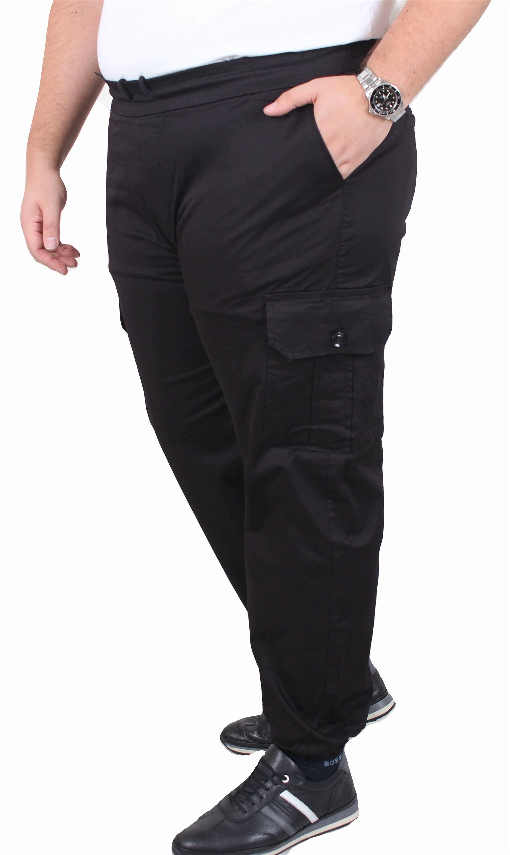 Mocgrande Büyük Beden Keten Komando Pantolon Likralı Yan Cep Paça Lastikli 11953 SIYAH