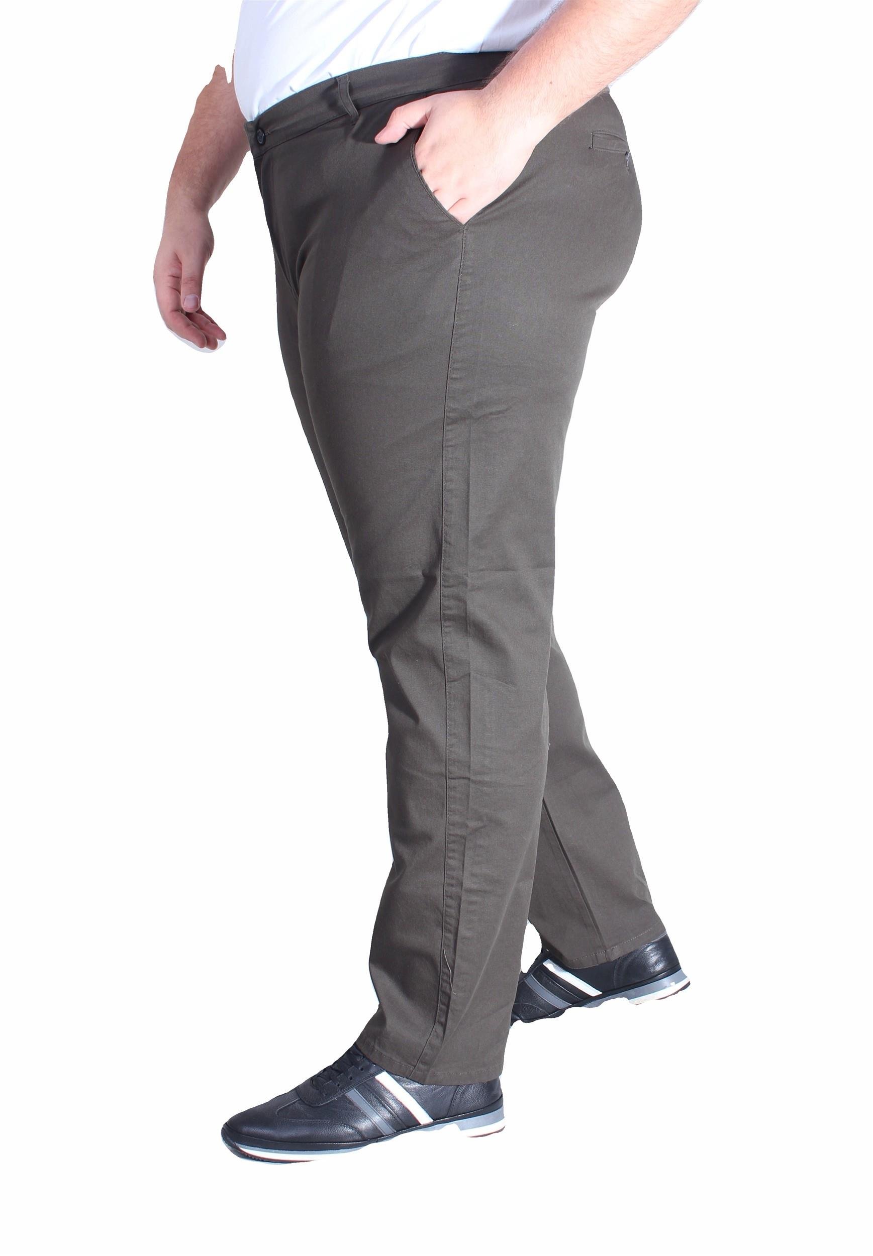 Mocgrande Büyük Beden Keten Pantolon Likralı Yan Cep Çino 11951 HAKI