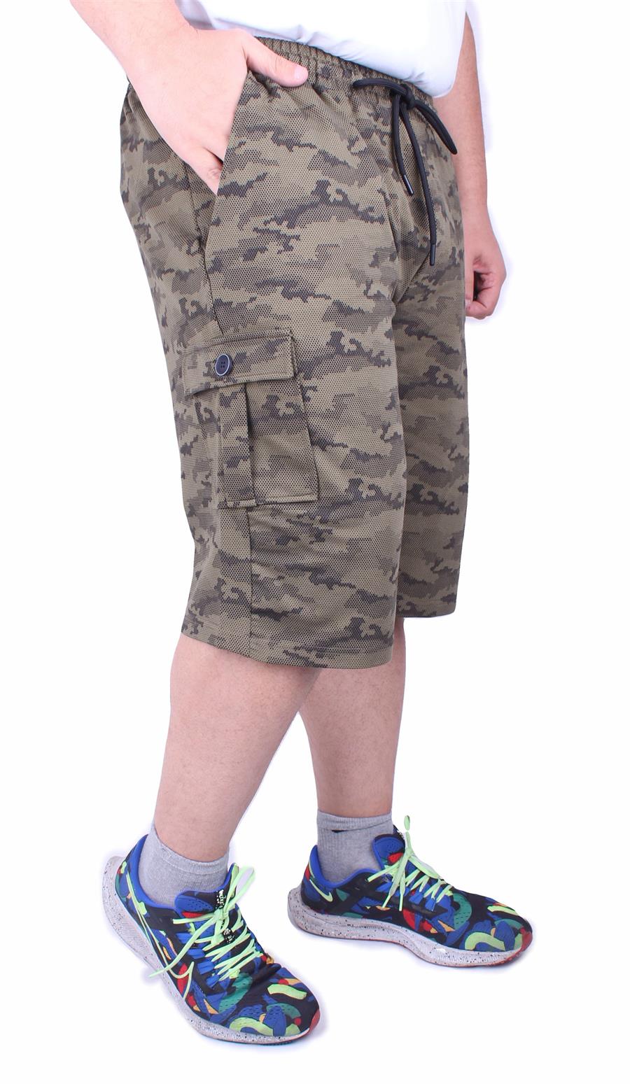 Mocgrande Büyük Beden Likralı Erkek Penye Şort Honeycomb Camouflage 23612 HAKI