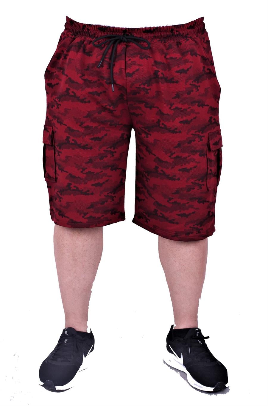 Mocgrande Büyük Beden Likralı Erkek Penye Şort Honeycomb Camouflage 23612 BORDO