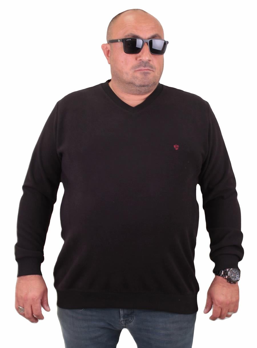 MocGrande Büyük Beden Selanik V Yaka Classic Sweat 23201 SIYAH