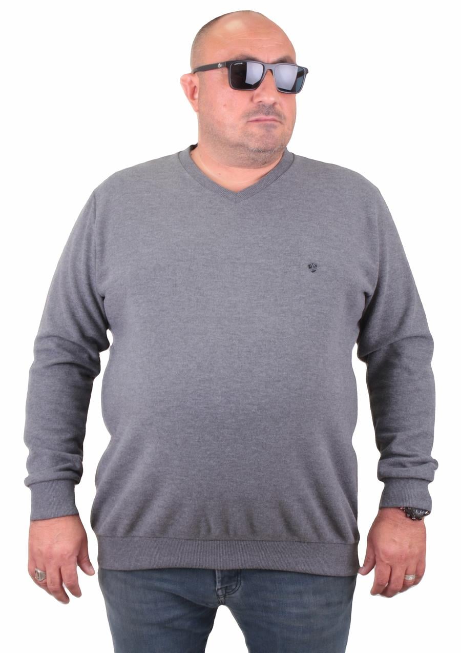 MocGrande Büyük Beden Selanik V Yaka Classic Sweat 23201 ANTRASIT