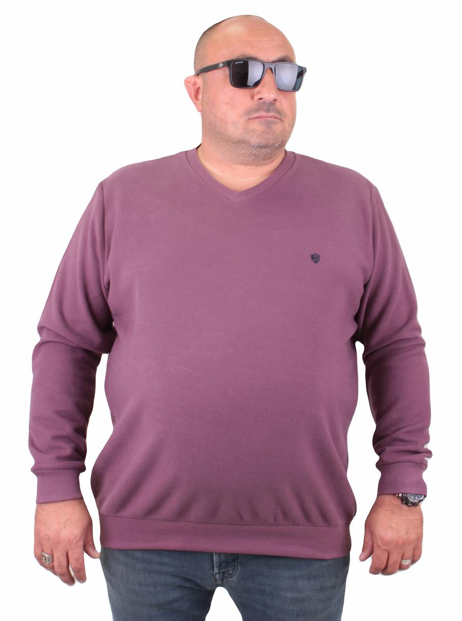 MocGrande Büyük Beden Selanik V Yaka Classic Sweat 23201 Eflatun