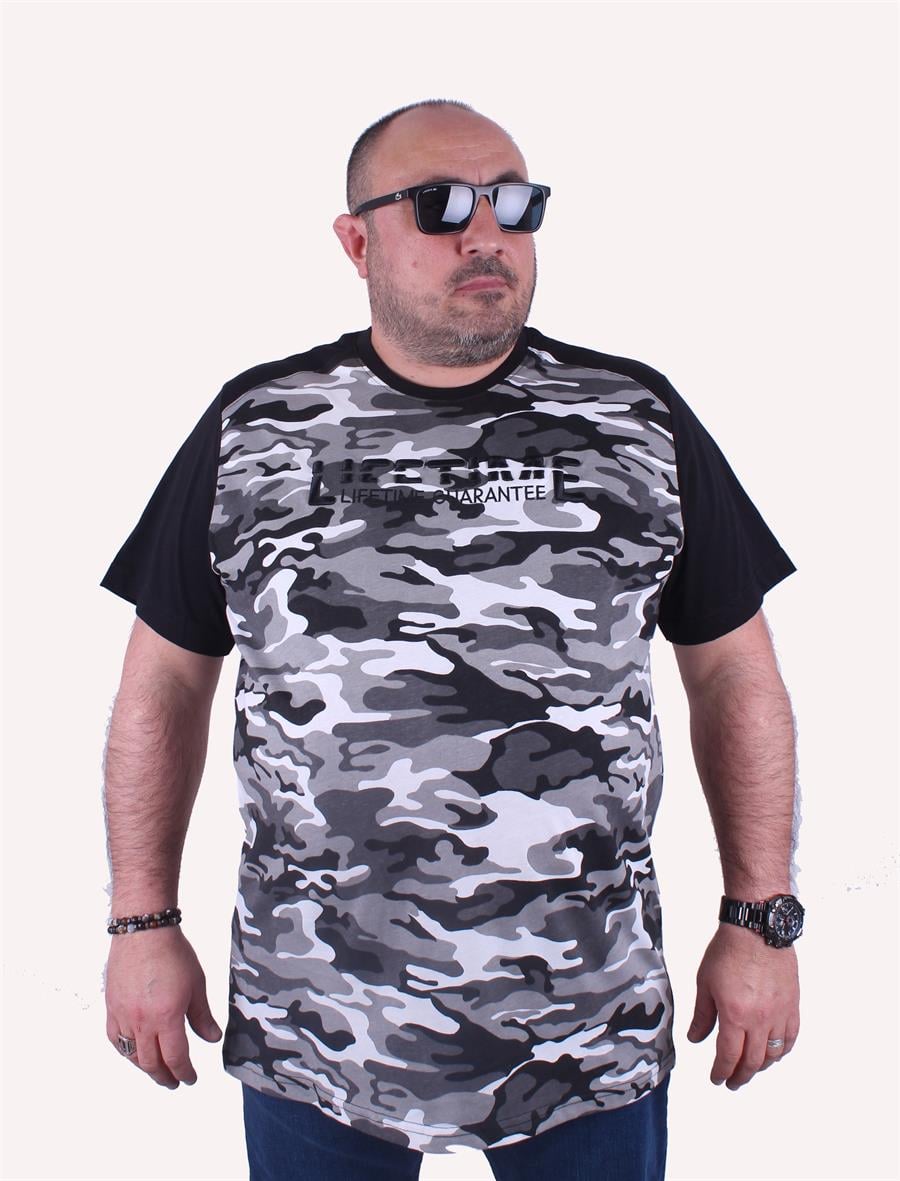 Mocgrande Büyük Beden Shoulder Line Camouflage Erkek Tişört 23147 FUME