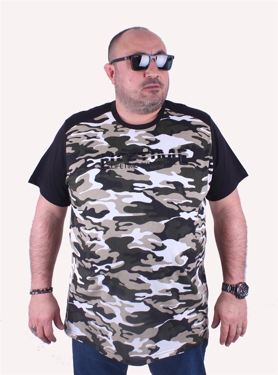 Mocgrande Büyük Beden Shoulder Line Camouflage Erkek Tişört 23147 HAKI