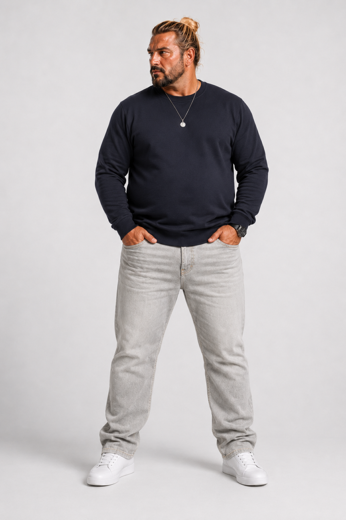 MocGrande Büyük Beden Sıfır Yaka Classic Sweat 23216 LACIVERT