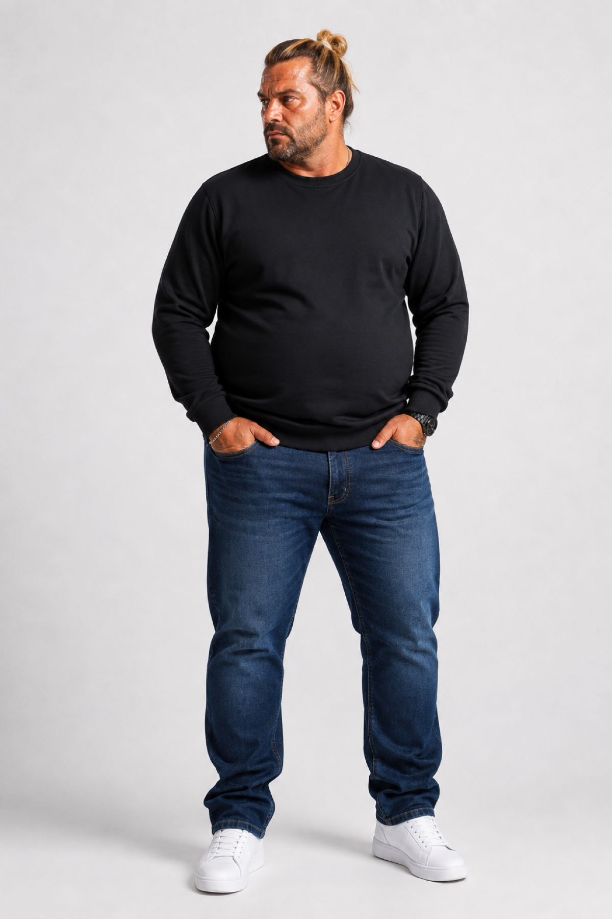 MocGrande Büyük Beden Sıfır Yaka Classic Sweat 23216 SIYAH