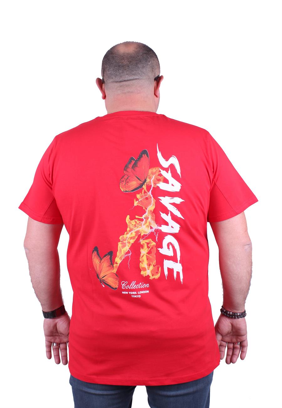 Mocgrande Büyük Beden Sıfır Yaka Tişört Savage 23101 KIRMIZI