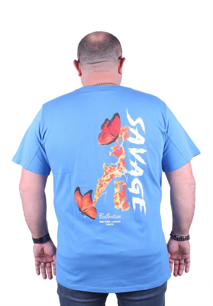 Mocgrande Büyük Beden Sıfır Yaka Tişört Savage 23101 MAVI