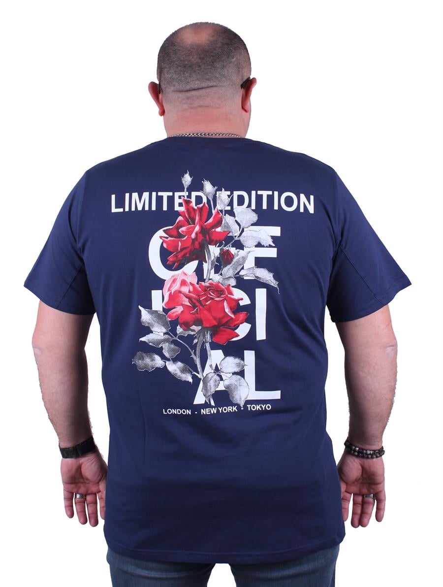 Mocgrande Büyük Beden Sıfır Yaka Tişört Limited Edition 23111 Marin