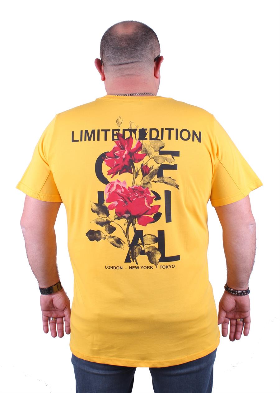 Mocgrande Büyük Beden Sıfır Yaka Tişört Limited Edition 23111 SARI